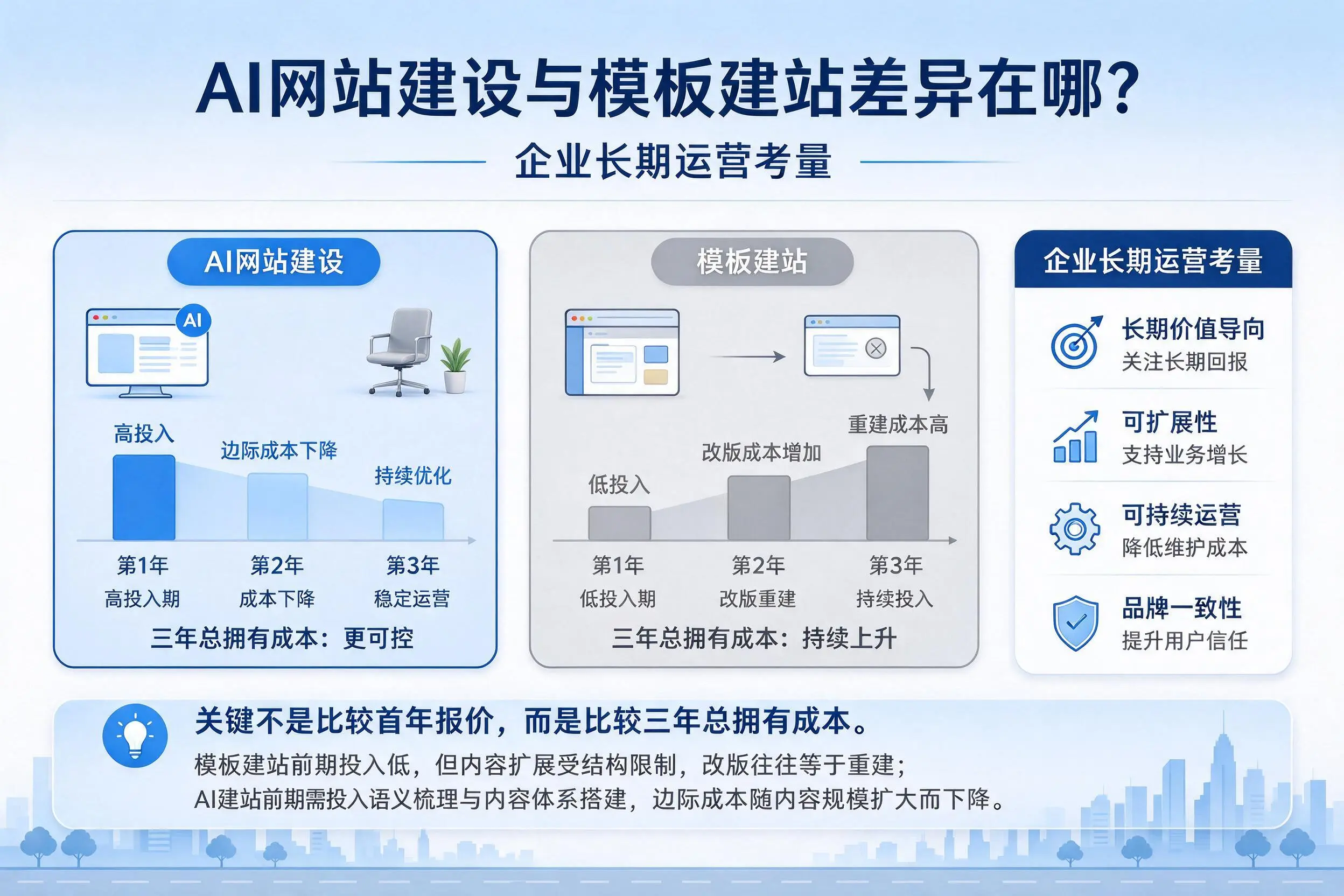 AI网站建设与模板建站差异在哪?阿坝企业长期运营考量